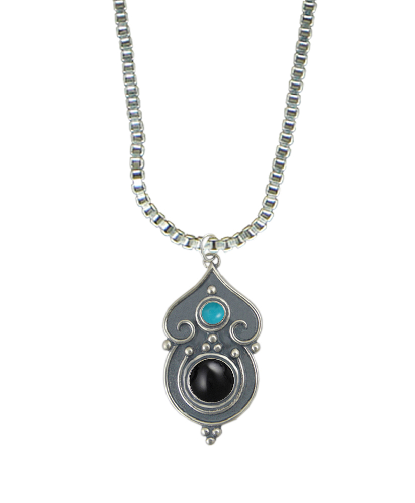 Sterling Silver Necklace Black Onyx And Turquoise